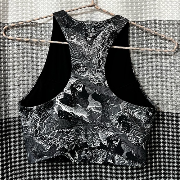 Spyder Womens High Neckline Gray White Marble Sports Bra - Picture 2 of 5